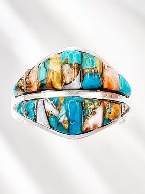 Size 9 Turquoise, Spiney oyster Double-Band Statement Ring